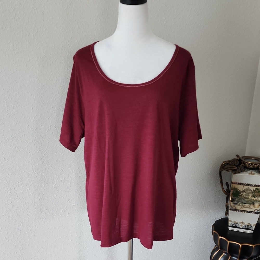 Nike Yoga Dri-FIT Short-Sleeve Metallic Trim Burgundy Top